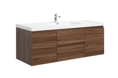Laviva Aurora 60" Wall Hung Single Sink Bathroom Vanity with White Acrylic Countertop - Smokey Walnut