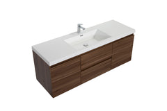 Laviva Aurora 60" Wall Hung Single Sink Bathroom Vanity with White Acrylic Countertop - Gallery