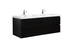 Laviva Aurora 60" Wall Hung Double Sink Bathroom Vanity with White Acrylic Countertop - Matte Midnight Black