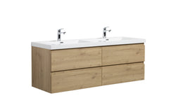 Laviva Aurora 60" Wall Hung Double Sink Bathroom Vanity with White Acrylic Countertop - Sonoma Oak