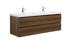 Laviva Aurora 60" Wall Hung Double Sink Bathroom Vanity with White Acrylic Countertop - Smokey Walnut