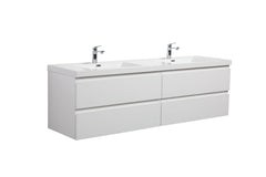 Laviva Aurora 72" Wall Hung Double Sink Bathroom Vanity with White Acrylic Countertop - Glossy Polar White