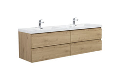 Laviva Aurora 72" Wall Hung Double Sink Bathroom Vanity with White Acrylic Countertop - Sonoma Oak