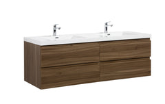 Laviva Aurora 72" Wall Hung Double Sink Bathroom Vanity with White Acrylic Countertop - Smokey Walnut