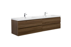 Laviva Aurora 84" Wall Hung Double Sink Bathroom Vanity with White Acrylic Countertop - Smokey Walnut