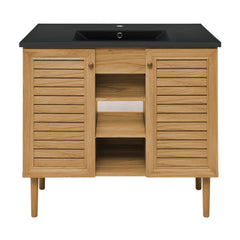 Swiss Madison Bron 36" Freestanding Bathroom Vanity in Golden Oak with Black Sink Top - SM-BV374MB