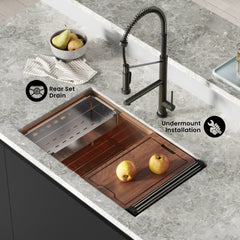 Swiss Madison Tourner 32" x 19" Stainless Steel, Single Basin, Undermount Kitchen Workstation Sink - SM-KU801 - The Home Selection
