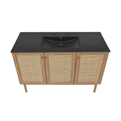 Swiss Madison Classe 48" Freestanding Bathroom Vanity in Golden Oak with Black 3-Hole Widespread Sink Top - SM-BV665-3MB