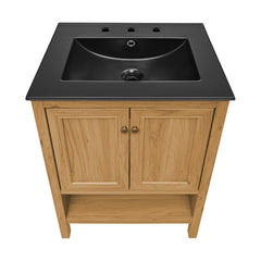 Swiss Madison Chateau 24" Freestanding Bathroom Vanity in Golden Oak with Black 3-Hole Centerset Sink Top - SM-BV240-3MB