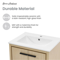 Swiss Madison Virage 24 in. Brown Oak Bathroom Vanity With Ceramic Sink Top - SM-BV730LK - The Home Selection