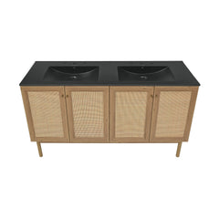 Swiss Madison Classe 60" Freestanding Bathroom Vanity in Golden Oak with Black 3-Hole Widespread Double Basin Sink Top - SM-BV666D-3MB