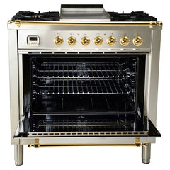 Hallman 36 in. Single Oven All Gas Italian Range, Brass Trim HGR36BS