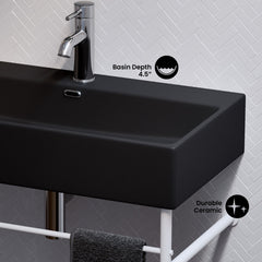 Swiss Madison Claire 30" Ceramic Console Sink Matte Black Basin Matte White Legs - SM-CS792 - The Home Selection