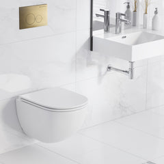 Swiss Madison St. Tropez Wall-Hung Toilet Bundle 0.8/1.6 GPF Dual Flush with Brass Flush Plate - SM-WT0801