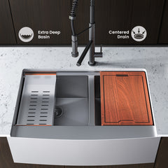Swiss Madison Rivage 33 x 22 Dual Basin Apron Kitchen Workstation Sink - SM-KS785 - The Home Selection