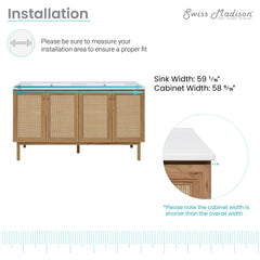 Swiss Madison Classe 60" Freestanding Bathroom Vanity in Golden Oak with 3-Hole Widespread Double Basin Sink Top - SM-BV666D-3