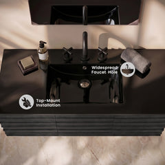 Swiss Madison 48" 3-Hole Widespread Vanity Sink Top in Glossy Black - SM-VT0016GB