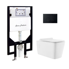 Swiss Madison Concorde Wall-Hung Toilet Bundle 0.8/1.6 GPF Dual Flush in Glossy White with Black Flush Plate - SM-WT0203GW