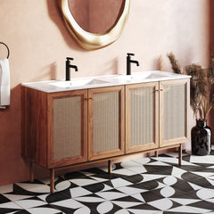 Swiss Madison Classe 60" Freestanding Bathroom Vanity in Golden Oak with Double Basin Sink Top - SM-BV666