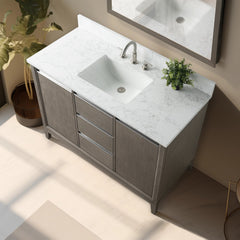 Vanity Art 48-Inch Bathroom Vanity with Ceramic Sink and Top, Soft-Closing Doors and Drawers, Solid Wood Cabinet Frame - CVH48