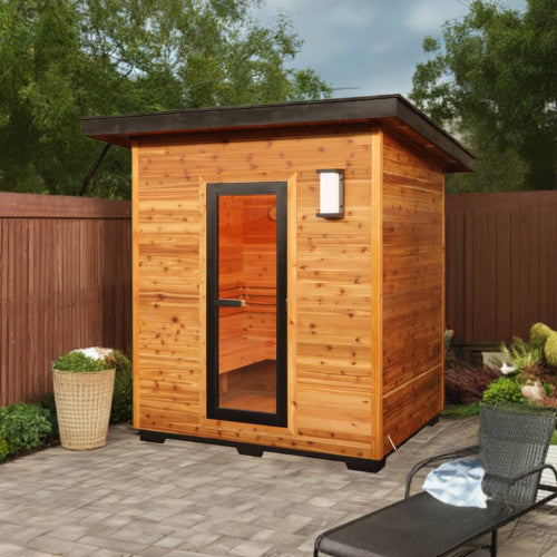 Sunray Saunas Denali 4-Person Contemporary Outdoor Sauna with 6kW Harvia Heater & Weatherproof Red Cedar Cabin - Denali 400D5