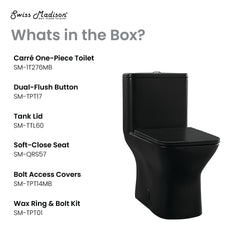 Swiss Madison Carre One Piece Square Toilet Dual Flush 1.1/1.6 gpf with 10" Rough-In, Matte Black - SM-1T276MB - The Home Selection