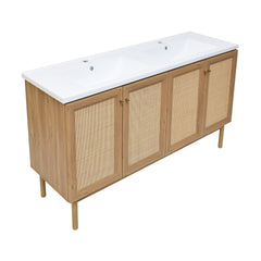 Swiss Madison Classe 60" Freestanding Bathroom Vanity in Golden Oak with Double Basin Sink Top - SM-BV666