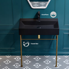 Swiss Madison Claire 30" Ceramic Console Sink Matte Black Basin Brushed Gold Legs - SM-CS752BG - The Home Selection