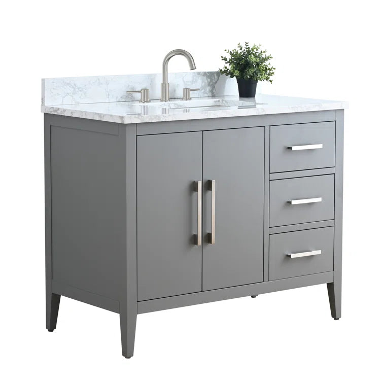 Vanity Art 42'' Single Bathroom Vanity with Engineered Marble Countertop - CVI42