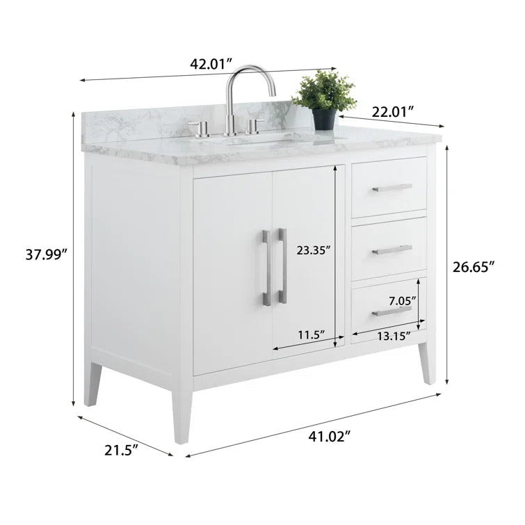 Vanity Art 42'' Single Bathroom Vanity with Engineered Marble Countertop - CVI42