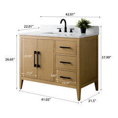 Vanity Art 42'' Single Bathroom Vanity with Engineered Marble Countertop - CVI42