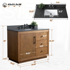 Vanity Art 42" Bathroom Vanity with Sink - CVG42-T