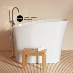 Swiss Madison Cascade II 48" Single Slipper Japanese Soaking Freestanding Bathtub in Matte White, Stool Included - SM-FB5901MW - The Home Selection