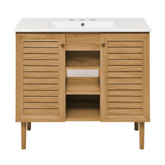 Swiss Madison Bron 36" Freestanding Bathroom Vanity in Golden Oak with 3-Hole Widespread Sink Top - SM-BV374-3