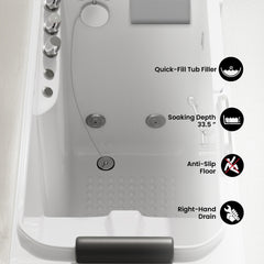 Swiss Madison Auvergne 53" x 27" ADA Right Drain Walk-in Soaking Bathtub with Massage Jets in Glossy White, Faucet Set, Drain, Grab Bars, Pillow Included - SM-AB6804GW