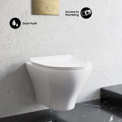 Swiss Madison Monaco Wall-Hung Toilet Bundle 0.8/1.6 GPF Dual Flush in Glossy White with Brass Flush Plate - SM-WT1002GW