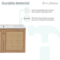 Swiss Madison Classe 36 in. Brown Oak Wall Hung Bathroom Vanity With White, 3-Hole Ceramic Sink Top - SM-BV667-3