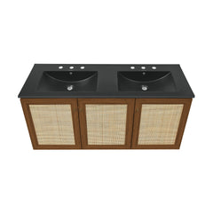 Swiss Madison Classe 48" Wall-Mounted Bathroom Vanity with Black 3-Hole Widespread Double Basin Sink Top - SM-BV2807