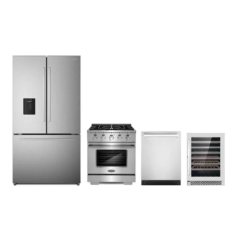 Cosmo 4PC Package 30″ Gas Range 24″ Dishwasher 36″ French Door Refrigerator & 24″ Wine Cooler - COS-4PKG-706