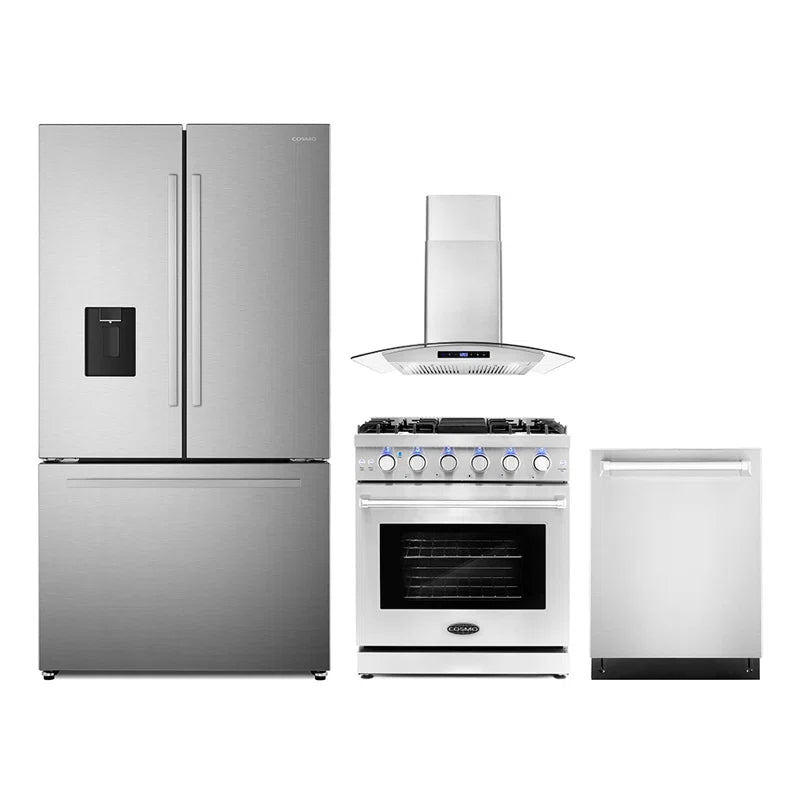 Cosmo 4PC Package 30″ Gas Range 30″ Wall mount Range Hood 24″ Dishwasher & 36″ French Door Refrigerator - COS-4PKG-708