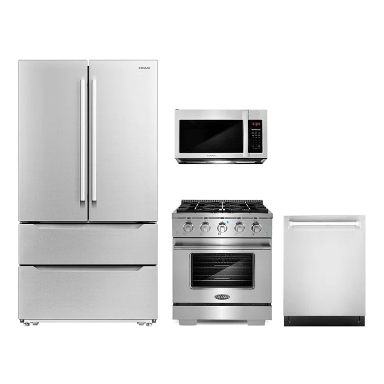 Cosmo 4 Piece, 30″ Microwave 30″ Gas Range 24″ Dishwasher & Refrigerator - COS-4PKG-230