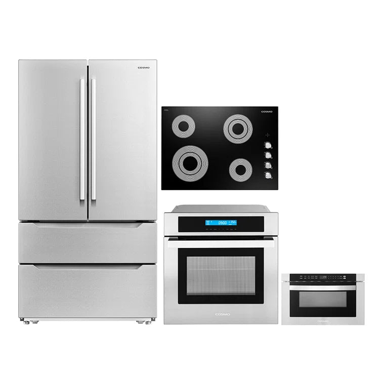 Cosmo 4PC Package 30″ Electric Cooktop 24″ Oven 24″ Microwave Drawer & Refrigerator - COS-4PKG-287