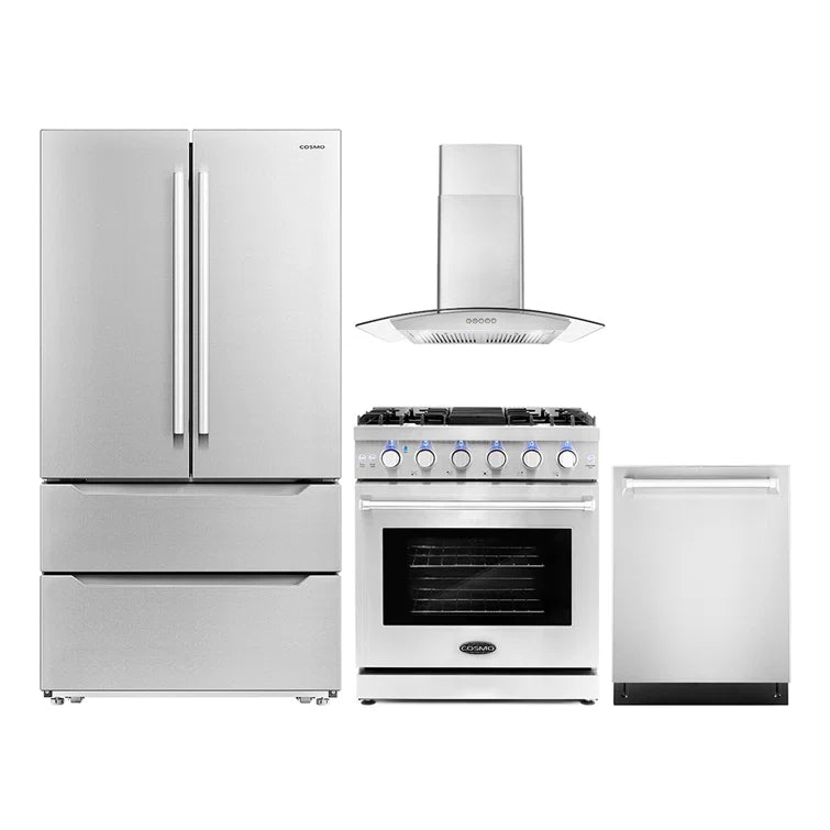 Cosmo 4 Piece, 30″ Range 30″ Range Hood 24″ Dishwasher & Refrigerator - COS-4PKG-252