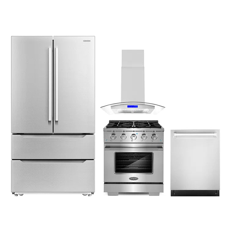 Cosmo 4 Piece, 30″ Range 30″ Range Hood 24″ Dishwasher & Refrigerator - COS-4PKG-195