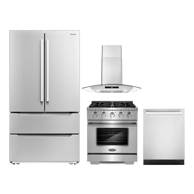 Cosmo 4 Piece, 30″ Gas Range 30″ Range Hood 24″ Dishwasher & Refrigerator - COS-4PKG-194