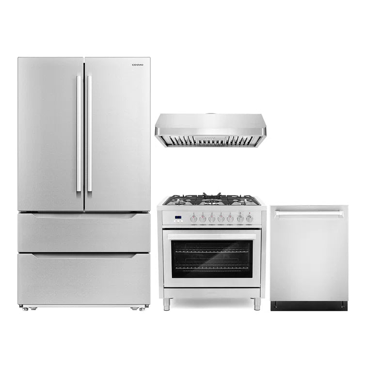 Cosmo 4 Piece, 36″ Range 36″ Range Hood 24″ Dishwasher & Refrigerator - COS-4PKG-221
