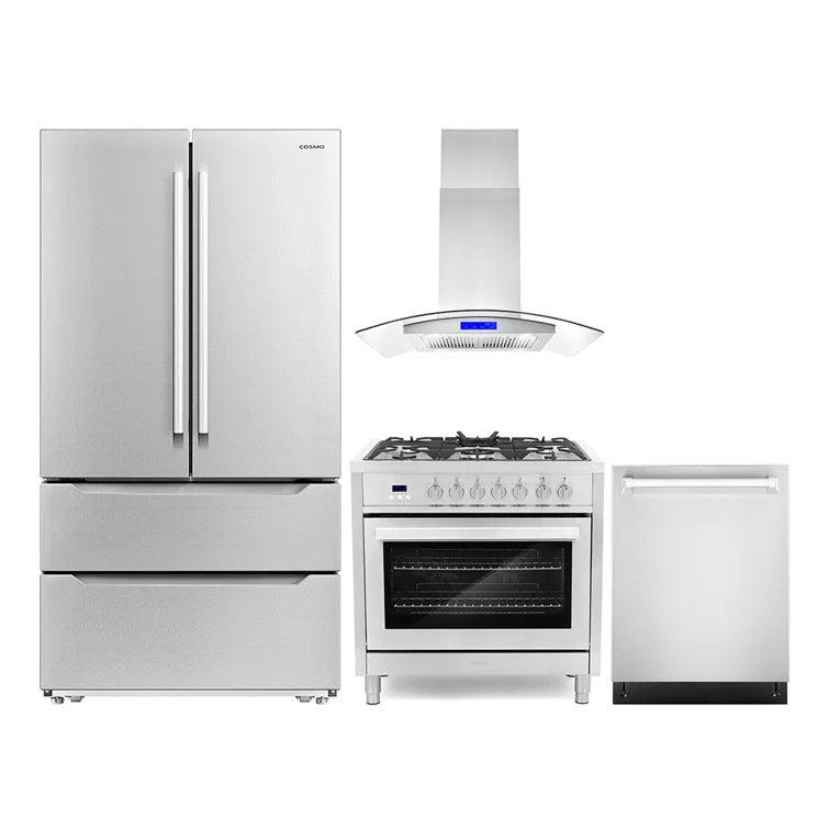 Cosmo 4-Piece 240V Dual Fuel Range, Range Hood, Dishwasher & Refrigerator Set - COS-4PKG-225