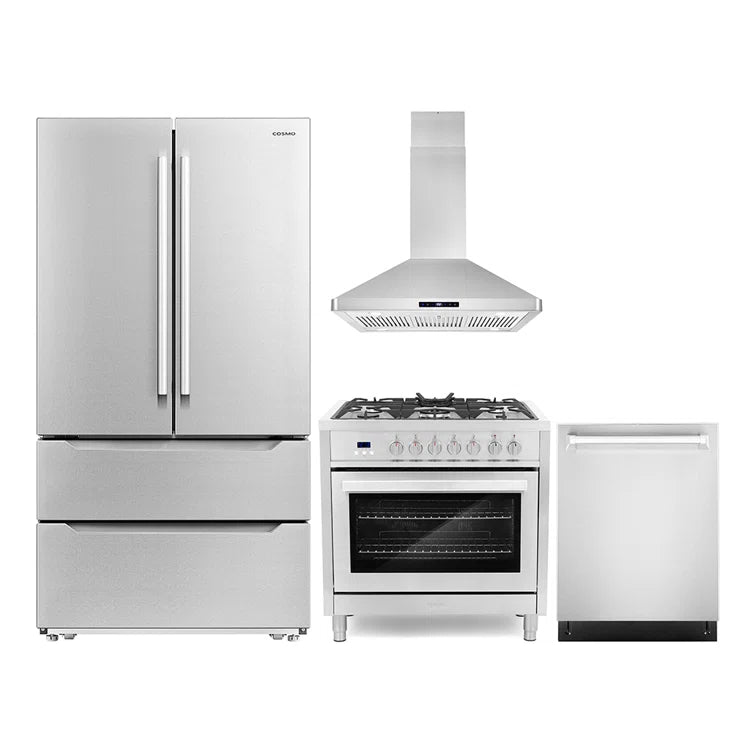 Cosmo 4 Piece, 36″ Range 36″ Range Hood 24″ Dishwasher & Refrigerator - COS-4PKG-226