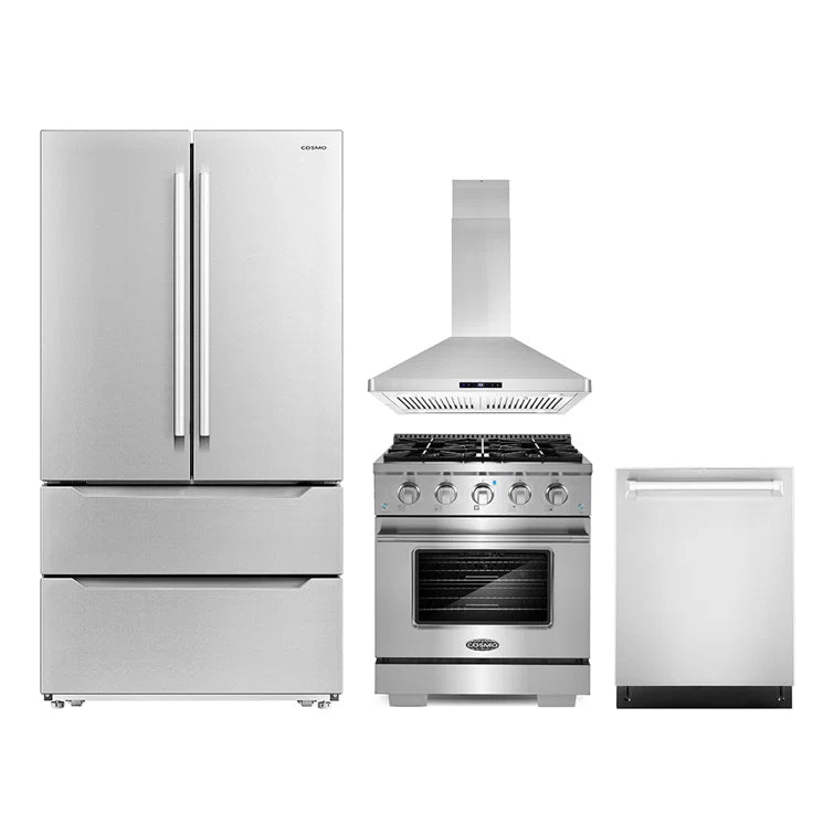 Cosmo 4 Piece, 30″ Gas Range 30″ Range Hood 24″ Dishwasher & Refrigerator - COS-4PKG-196
