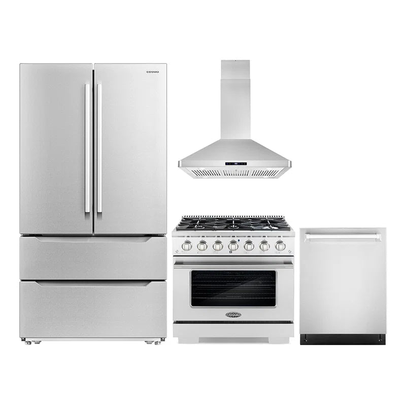 Cosmo 4 Piece, 36″ Gas Range 36″ Range Hood 24″ Dishwasher & Refrigerator - COS-4PKG-202